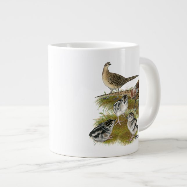 Ringneck Pheasant Family Large Coffee Mug (Front Right)