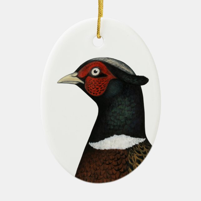 Ringneck Pheasant Head Ceramic Tree Decoration (Front)