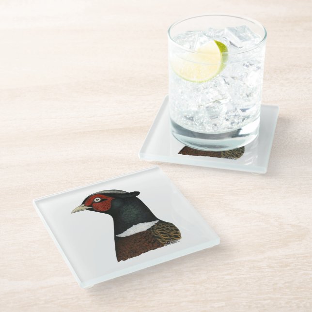 Ringneck Pheasant Head Glass Coaster (Angled)