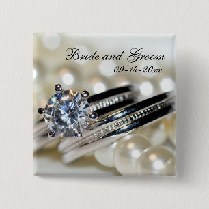 Rings and White Pearls Wedding 15 Cm Square Badge