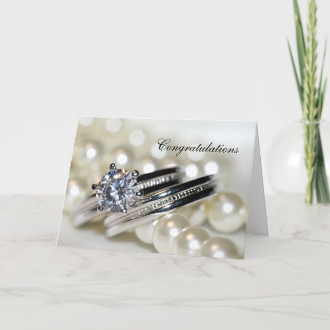 Rings and White Pearls Wedding Congratulations Card (Front)