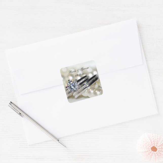 Rings and White Pearls Wedding Envelope Seals (Envelope)