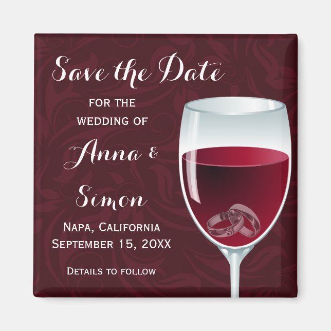 Rings in Wine Glass Wedding Save the Date Magnet (Front)
