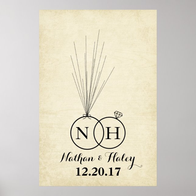 Rings Initial Balloon Thumbprint Wedding Guestbook (Front)