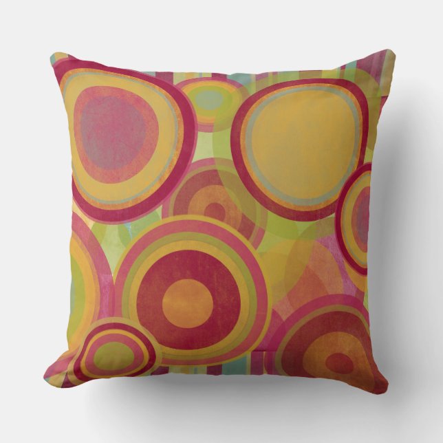 Rings of colour with bright stripes cushion (Front)