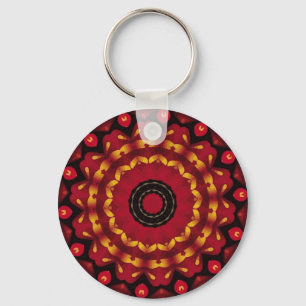 Rings Of Gold On Red Mandala Key Ring
