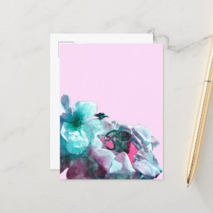 Rings with white rose petals announcement postcard