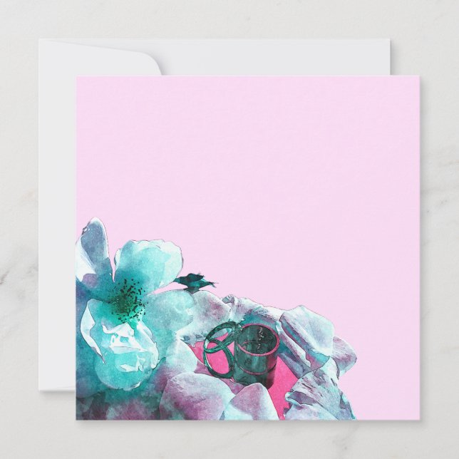 Rings with white rose petals invitation (Front)