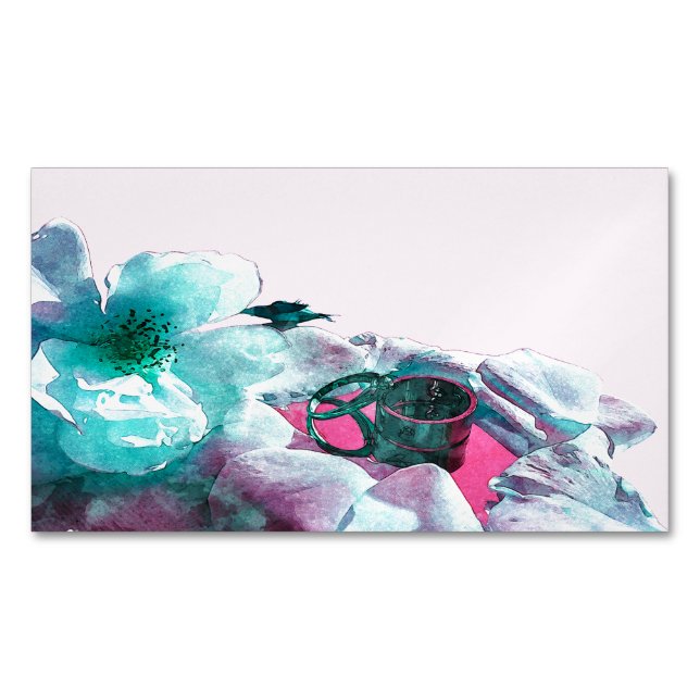 Rings with white rose petals 	Magnetic business card (Front)