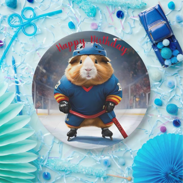 "Rink Rookie: The Ice Hockey Guinea Pig" Paper Plate (Party)