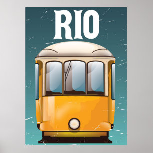 Rio Brazil Vintage Tram vacation travel poster