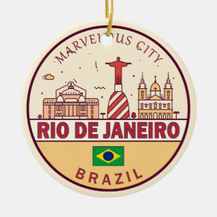 Rio de Janeiro Brazil City Skyline Emblem Ceramic Ornament