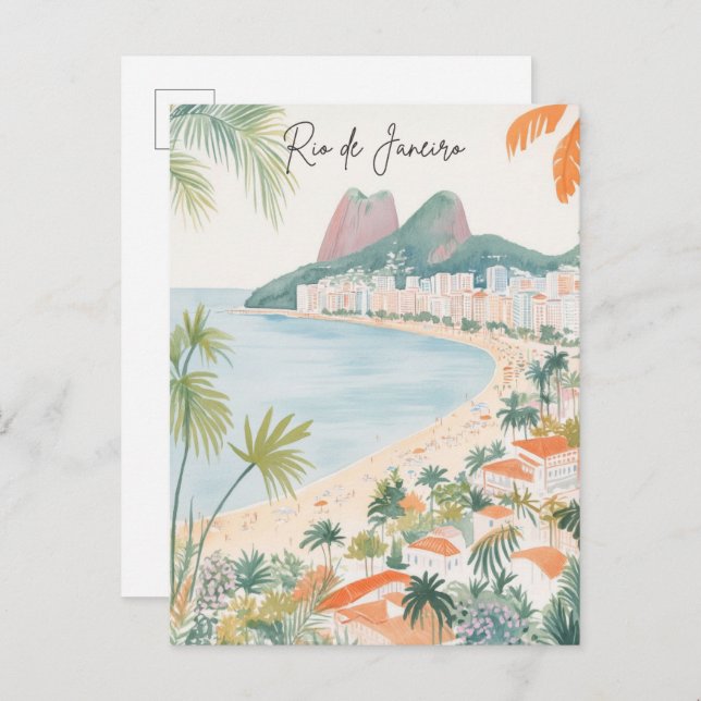 Rio de Janeiro Brazil Gouache Illustration Travel Postcard (Front/Back)