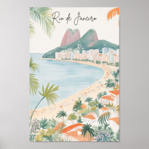 Rio de Janeiro Brazil Gouache Illustration Travel Poster