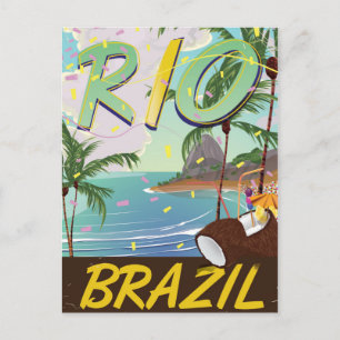 rio de janeiro Brazil retro travel print. Postcard
