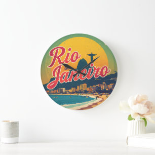 Rio De Janeiro Brazil Retro Vintage Travel T-Shir Large Clock