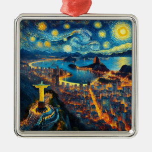 Rio De Janeiro Brazil Starry Night Metal Ornament