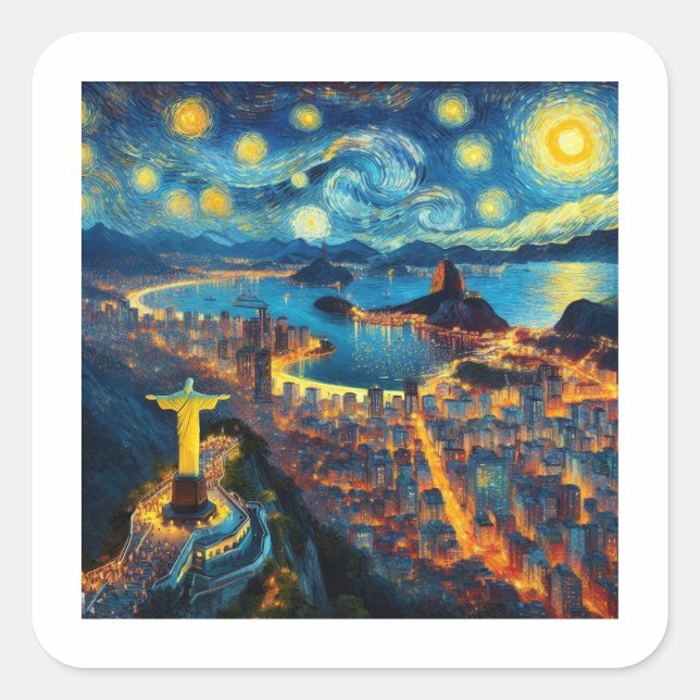 Rio De Janeiro Brazil Starry Night Square Sticker (Front)
