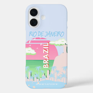 Rio de Janeiro Brazil Travel Art Blue Illustration iPhone 16 Case