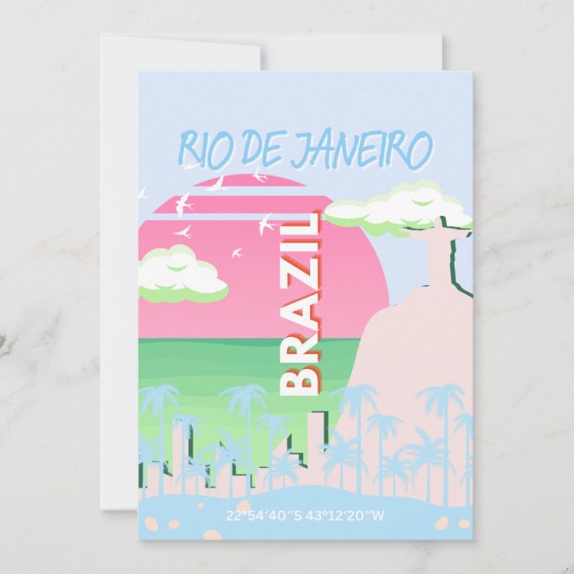 Rio de Janeiro Brazil Travel Art Blue Illustration Holiday Card (Front)