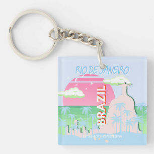 Rio de Janeiro Brazil Travel Art Blue Illustration Key Ring