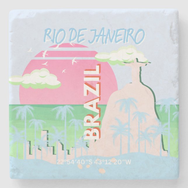 Rio de Janeiro Brazil Travel Art Blue Illustration Stone Coaster (Front)