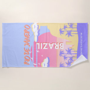 Rio de Janeiro Brazil Travel Art Blue Poster Beach Towel
