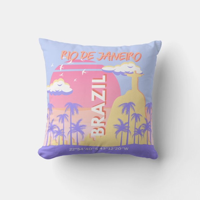 Rio de Janeiro Brazil Travel Art Blue Poster Cushion (Front)