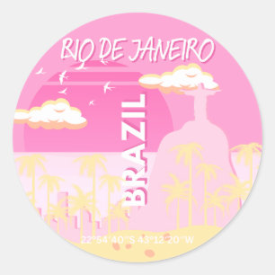 Rio de Janeiro Brazil Travel Art Pink Illustration Classic Round Sticker