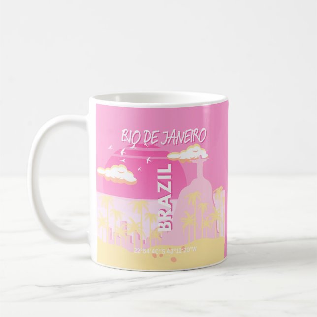 Rio de Janeiro Brazil Travel Art Pink Illustration Coffee Mug (Left)