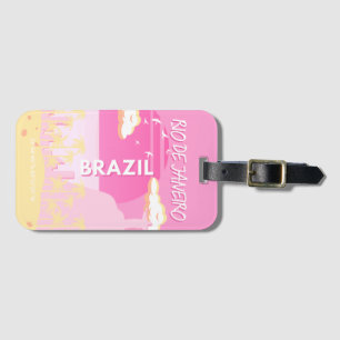 Rio de Janeiro Brazil Travel Art Pink Illustration Luggage Tag