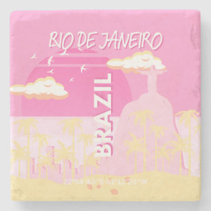 Rio de Janeiro Brazil Travel Art Pink Illustration Stone Coaster