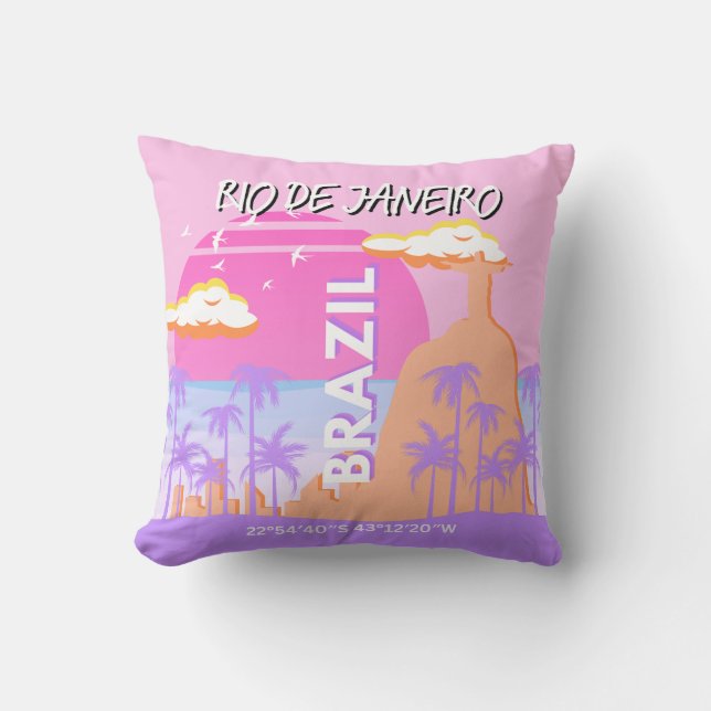 Rio de Janeiro Brazil Travel Art Pink Poster Cushion (Front)
