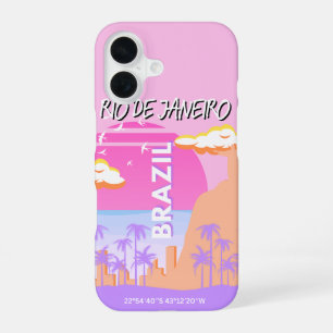 Rio de Janeiro Brazil Travel Art Pink Poster iPhone 16 Case
