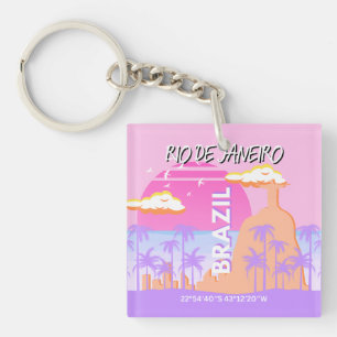 Rio de Janeiro Brazil Travel Art Pink Poster Key Ring