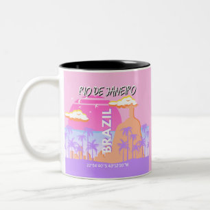 Rio de Janeiro Brazil Travel Art Pink Poster Two-Tone Coffee Mug