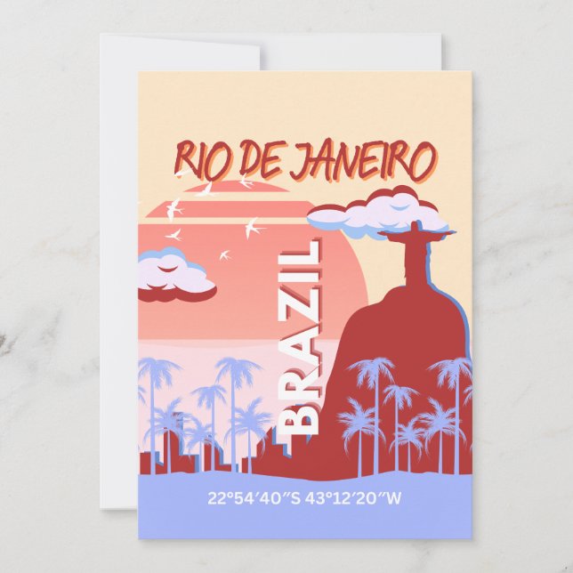 Rio de Janeiro Brazil Travel Art Retro Poster Holiday Card (Front)