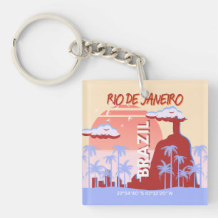 Rio de Janeiro Brazil Travel Art Retro Poster Key Ring