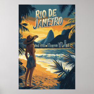 Rio de Janeiro Brazil Vintage Illustration Travel Poster