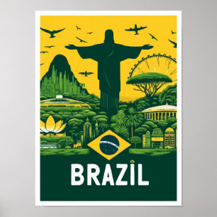 Rio de Janeiro Brazil Vintage Travel Illustration Poster