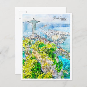 Rio de Janeiro Brazil vintage travel watercolor Postcard