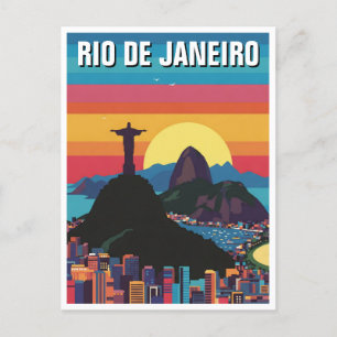 Rio de Janeiro Christ the Redeemer Retro Vintage Postcard