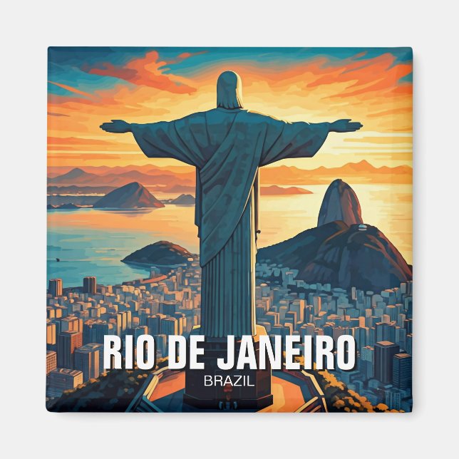 Rio de Janeiro Christ the Redeemer Sunset Magnet (Front)