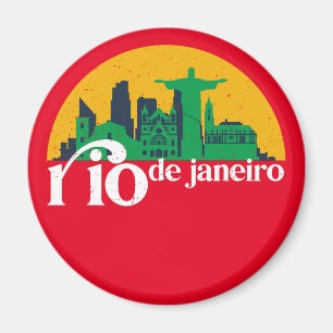 Rio De Janeiro City Skyline Retro Cityscape Art Magnet