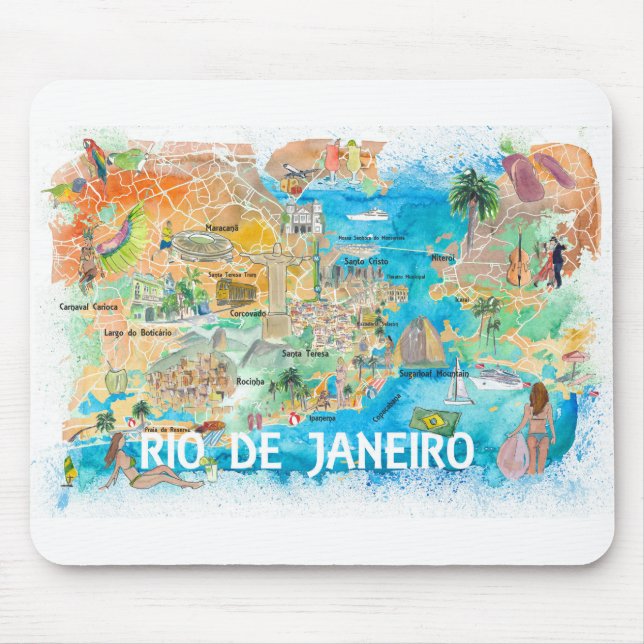 Rio de Janeiro Illustrated Map with Main Roads Mouse Pad (Front)