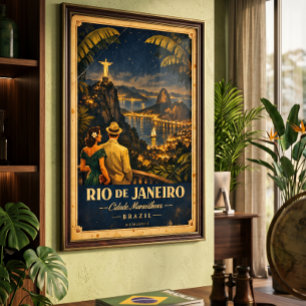 Rio de Janeiro Night Vintage Travel Poster 