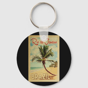 Rio de Janeiro Palm Tree Vintage Travel Key Ring