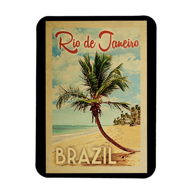 Rio de Janeiro Palm Tree Vintage Travel Magnet (Vertical)