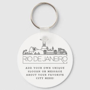 Rio De Janeiro Stylized Skyline   Custom Slogan Key Ring