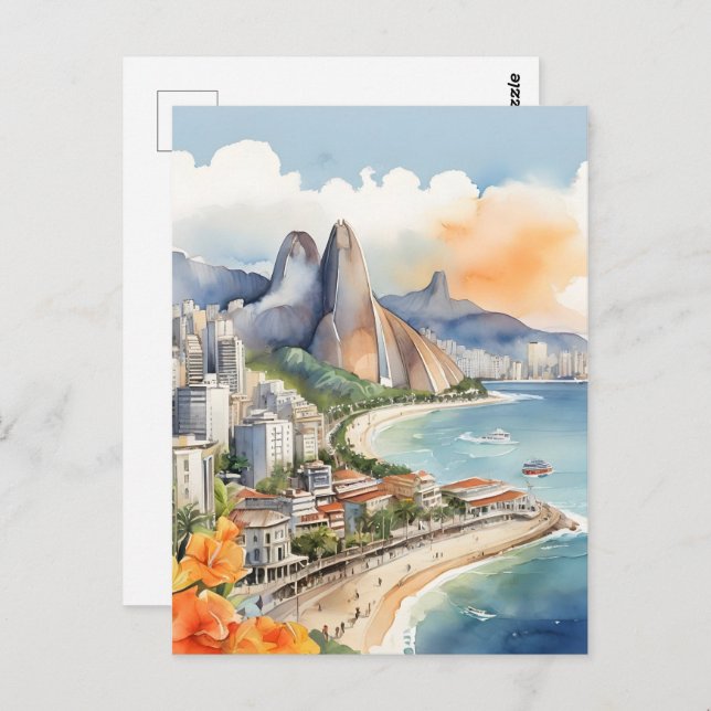 Rio De Janeiro watercolor art Postcard (Front/Back)